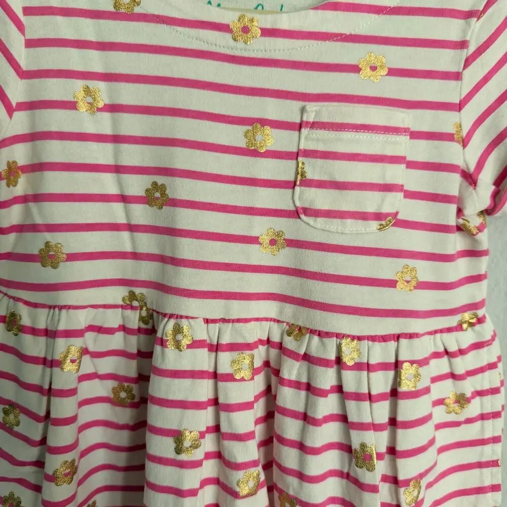 Mini Boden Pink Stripe Girls Dress 3-4